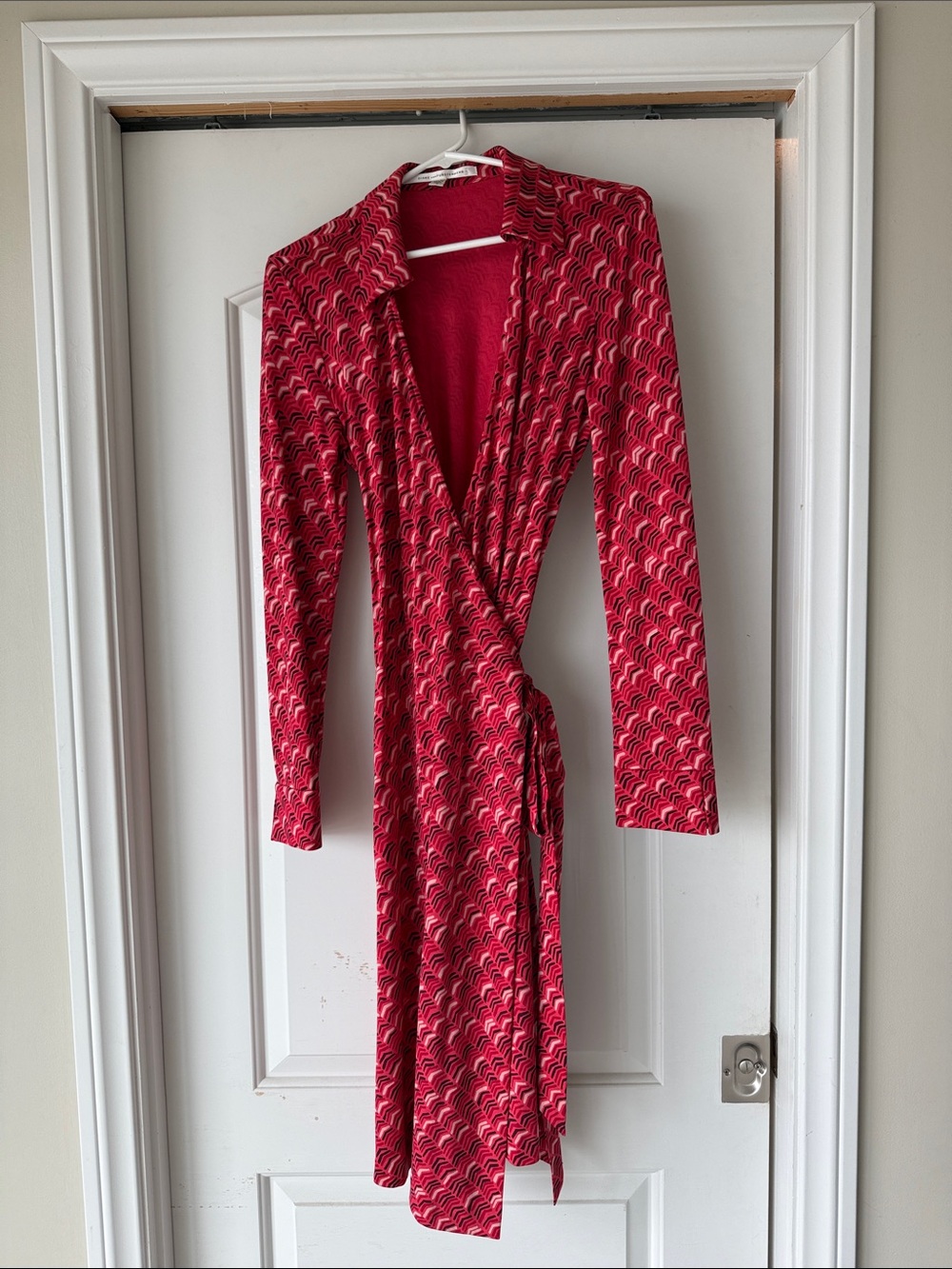 Diane Von Furstenberg Red Patterned Wrap Dress